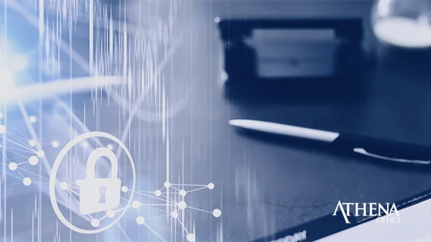 Abrir empresa com documentos organizados e identidade visual azul da Athena Office